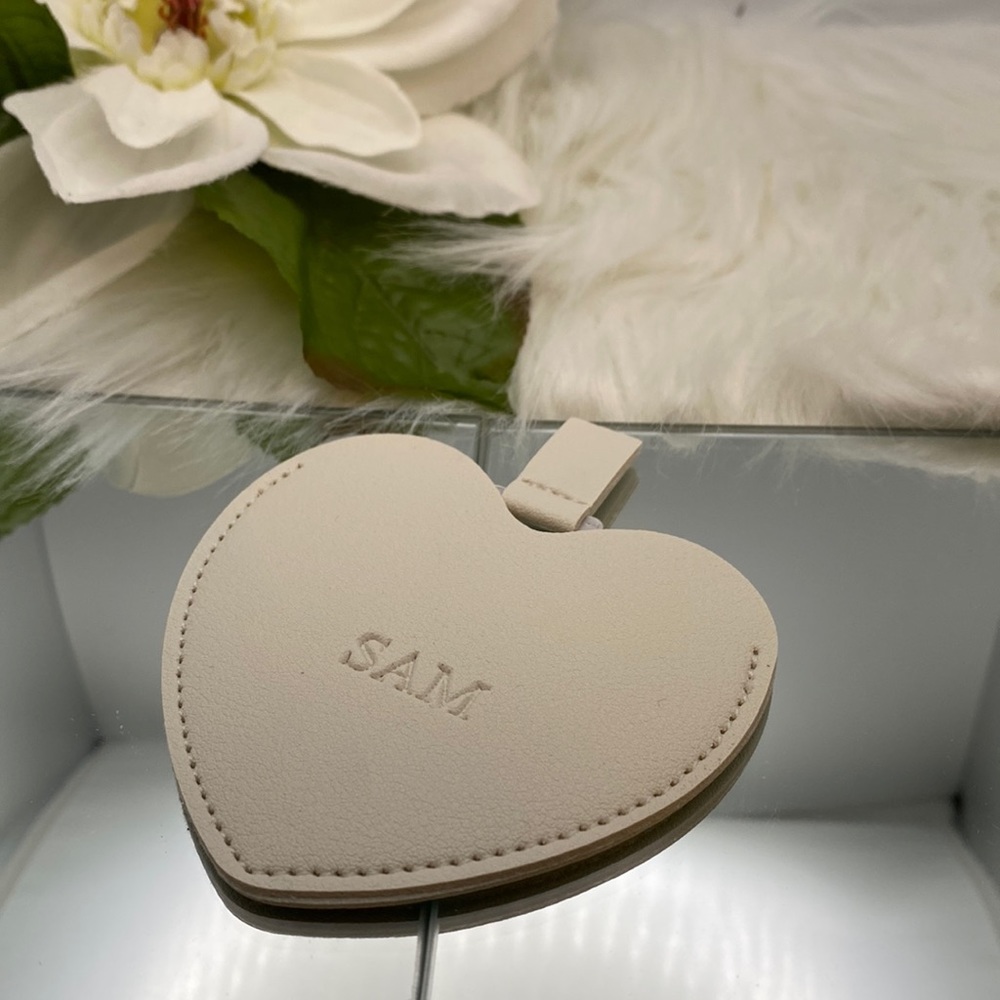White heart shaped mirror, Embossed with your two initials